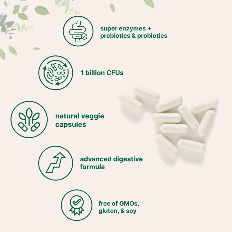 Super Enzymes + Prebiotics & 1 Billion CFU Probiotics