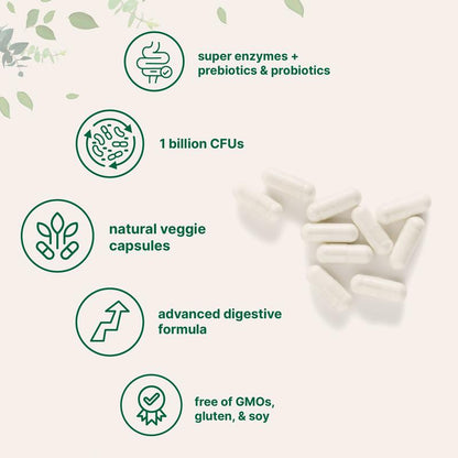 Super Enzymes + Prebiotics & 1 Billion CFU Probiotics