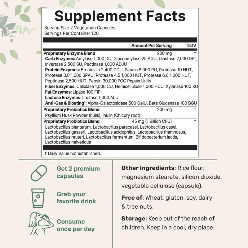 Super Enzymes + Prebiotics & 1 Billion CFU Probiotics