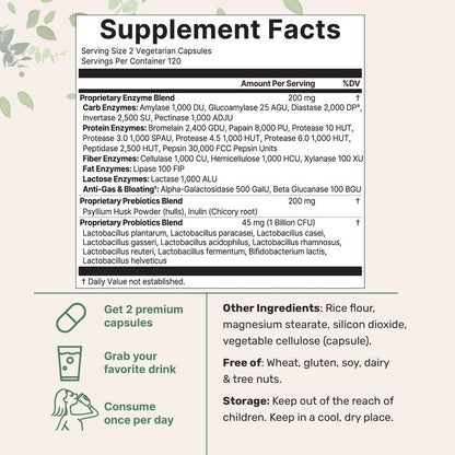 Super Enzymes + Prebiotics & 1 Billion CFU Probiotics