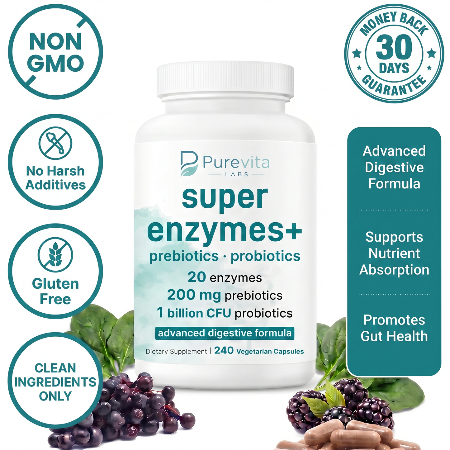 Super Enzymes + Prebiotics & 1 Billion CFU Probiotics