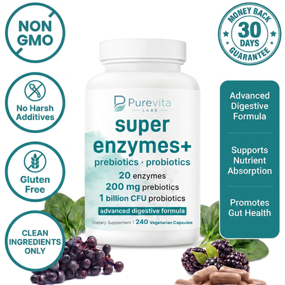 Super Enzymes + Prebiotics & 1 Billion CFU Probiotics
